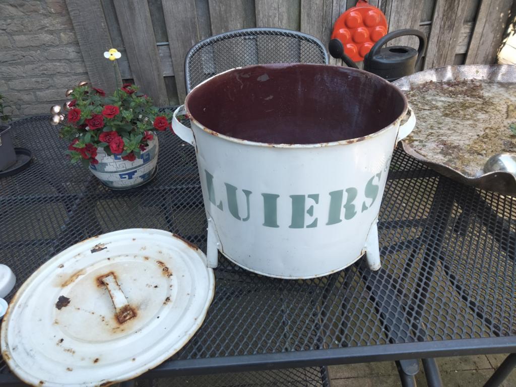 Vintage emaille luieremmer met deksel, Antiek en Kunst, Antiek | Emaille, Ophalen of Verzenden