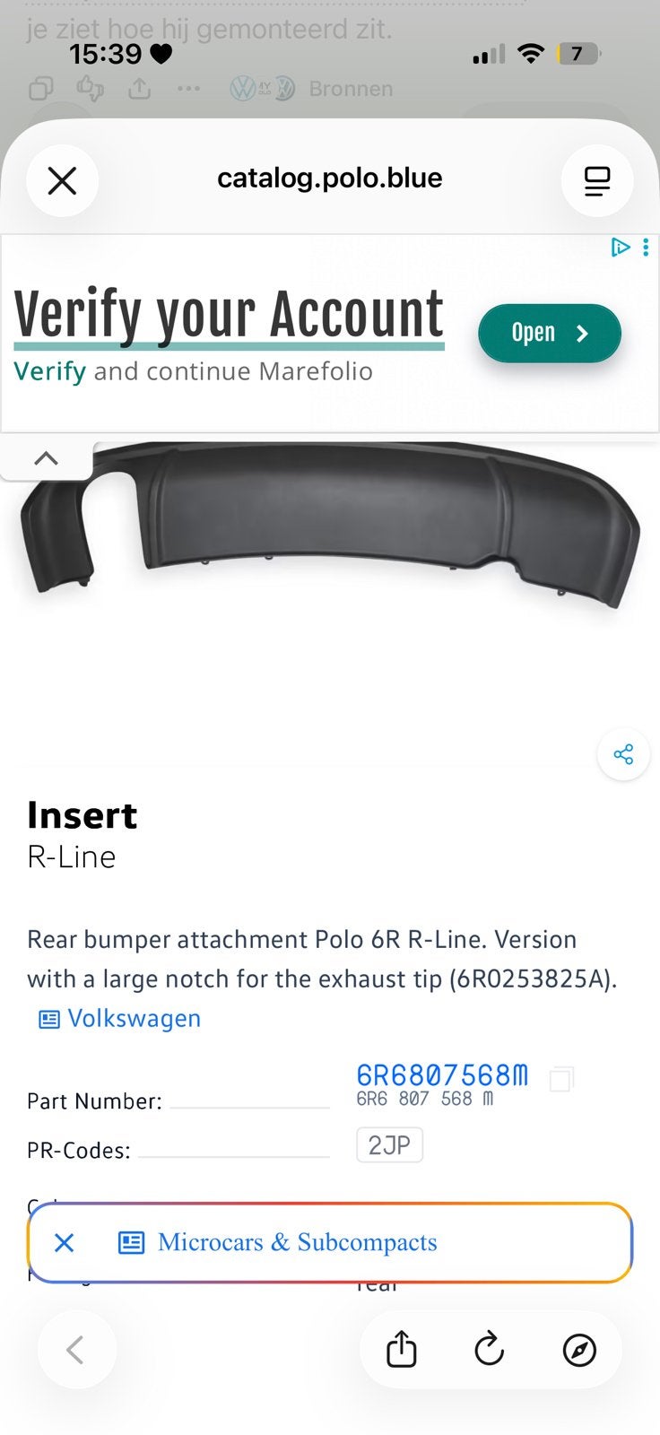 GEZOCHT. Polo 6r diffuser   2011 6R6807568M, Ophalen, Bumper