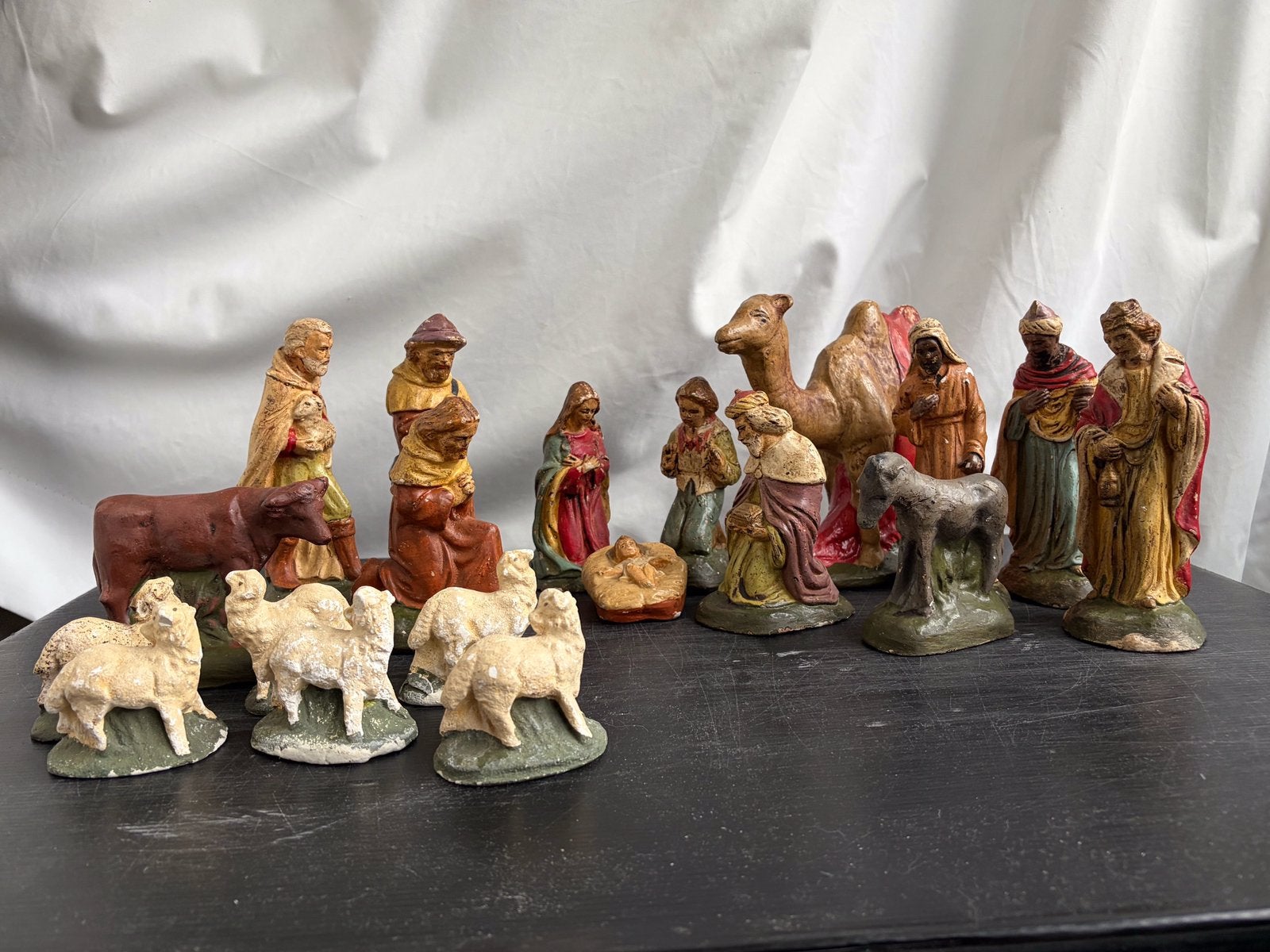 Brocante vintage kerstgroep van gips en kalk, Ophalen of Verzenden