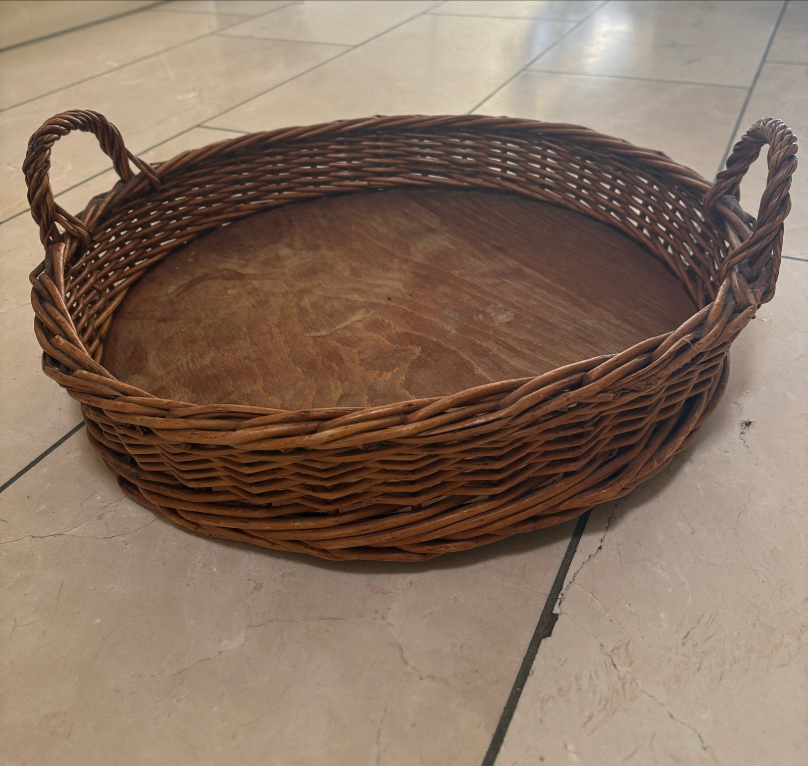 Nostalgisch Rieten Dienblad met Houten Bodem, Huis en Inrichting, Woonaccessoires | Dienbladen, Ophalen, Gebruikt, Gevlochten