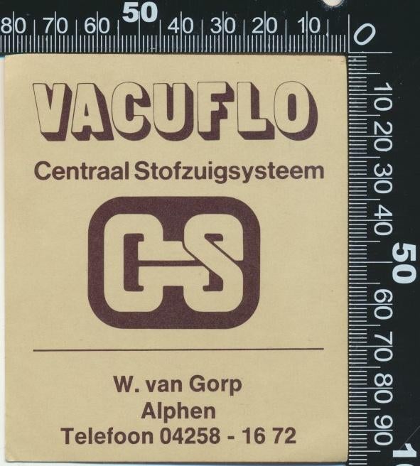 Sticker: Vacuflo Centraal Stofzuigsysteem - Van Gorp Alphen, Ophalen of Verzenden, Zo goed als nieuw, Bedrijf of Vereniging