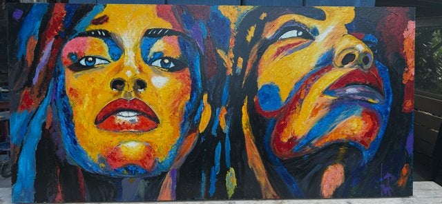 groot schilderij 2x1 meter, Ophalen, Acrylverf, Hout, Gelakt/vernis