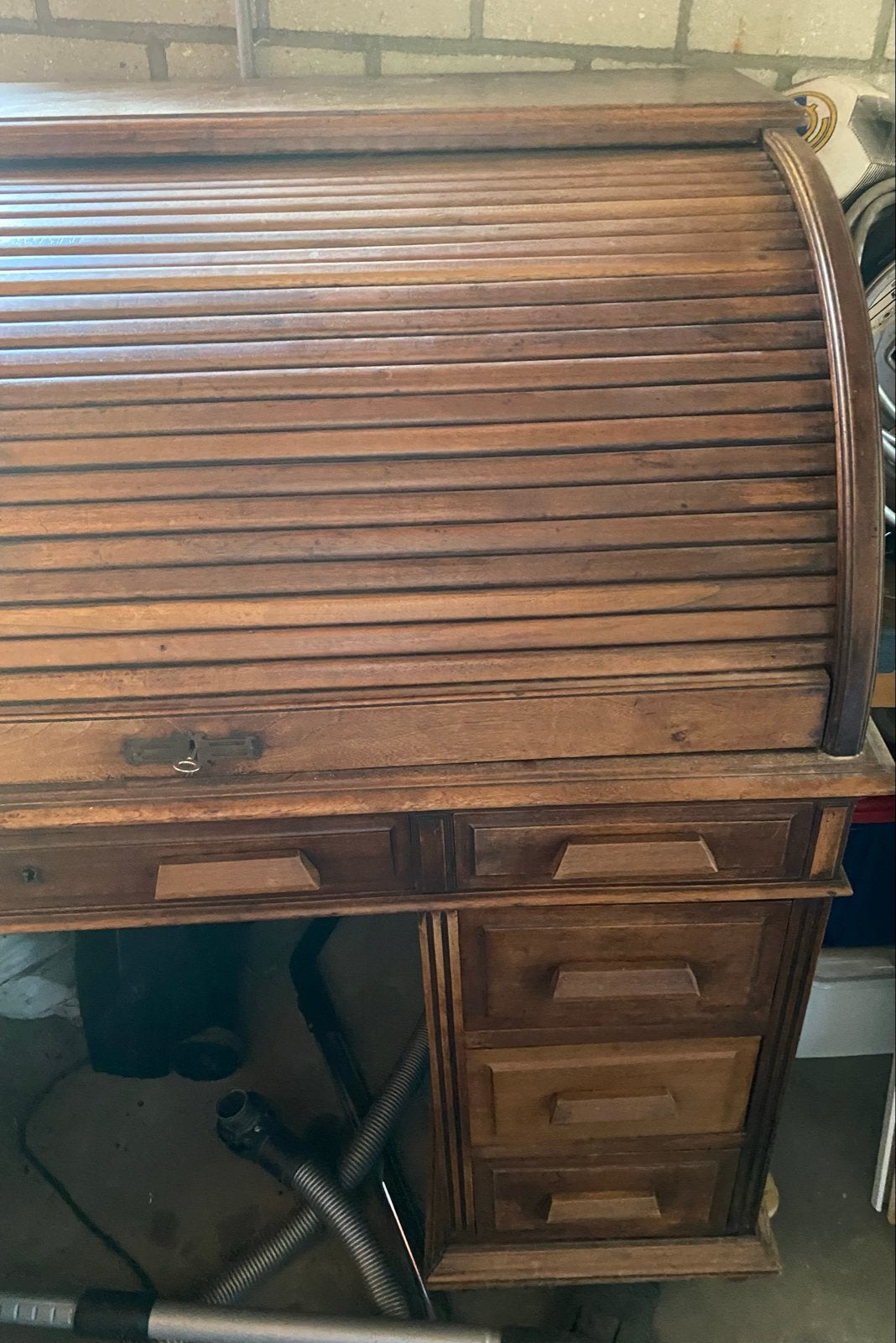 Antieke eiken secretaire met rolluik, Ophalen, Gebruikt
