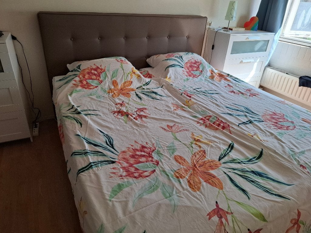 Mooie lits-jumeaux boxspring, Huis en Inrichting, Slaapkamer | Boxsprings, Ophalen, Gebruikt, Bruin, Tweepersoons
