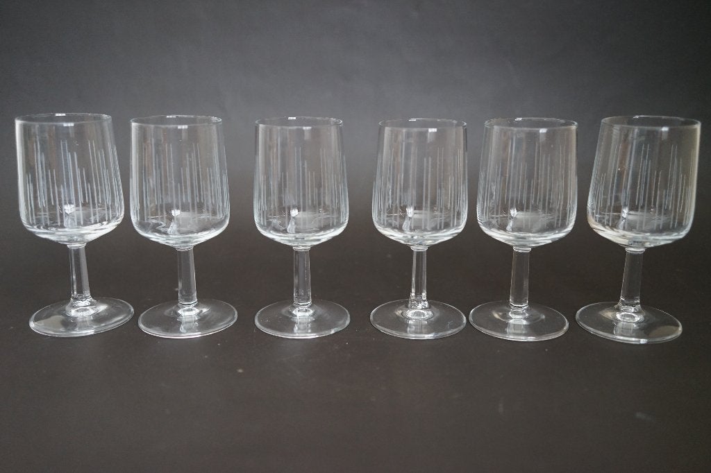 vintage 6x glas mid century Copier atlanta kristal geslepen., Glas of Glazen, Overige merken, Ophalen of Verzenden, Overige stijlen