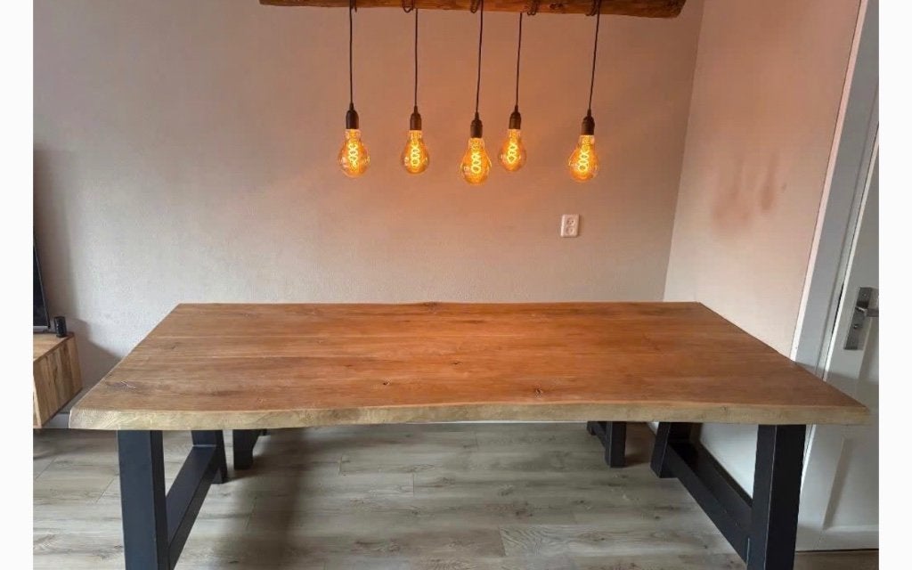 Eettafel en bankje, Ophalen, Eikenhout, 200 cm of meer, 50 tot 100 cm