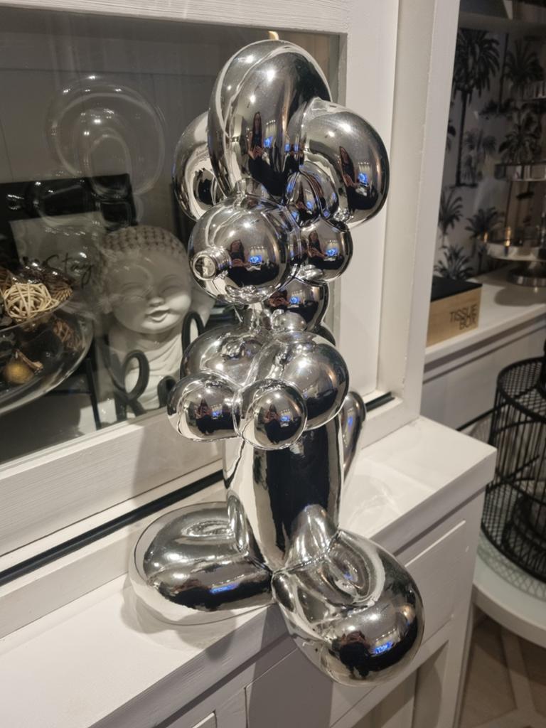 Glanzend zilverkleurig hondenbeeld - ballonhond design, Zilver, Kunststof, Ophalen of Verzenden, Zoogdier