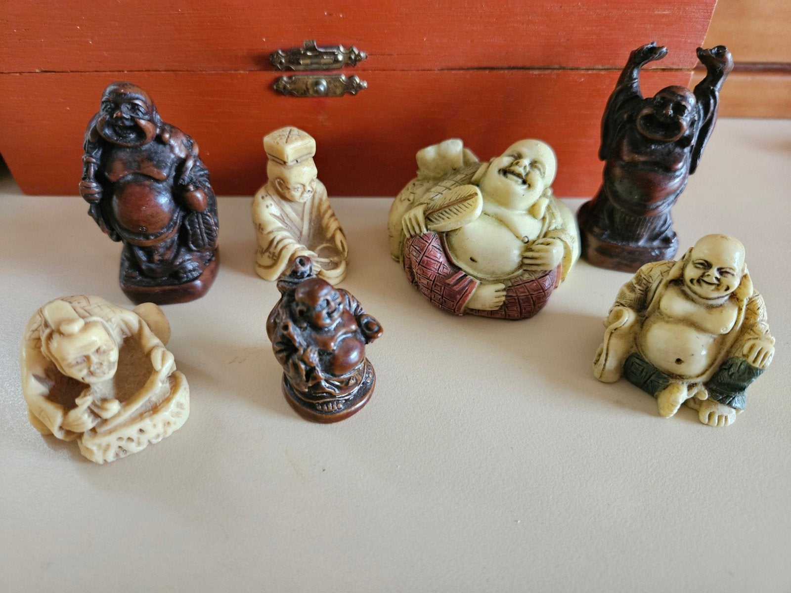 Set vintage netsuke boeddha beeldjes, Overige typen, Ophalen of Verzenden, Overige materialen, Azië