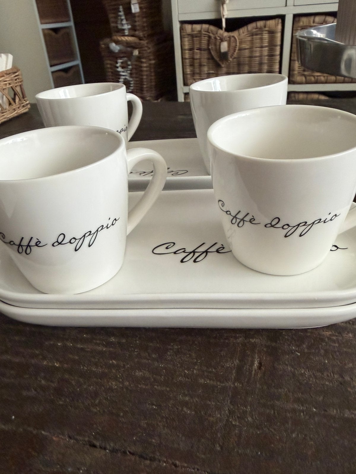 4x coffee doppio riviera maison, Huis en Inrichting, Ophalen of Verzenden, Zo goed als nieuw, Rond, Hout