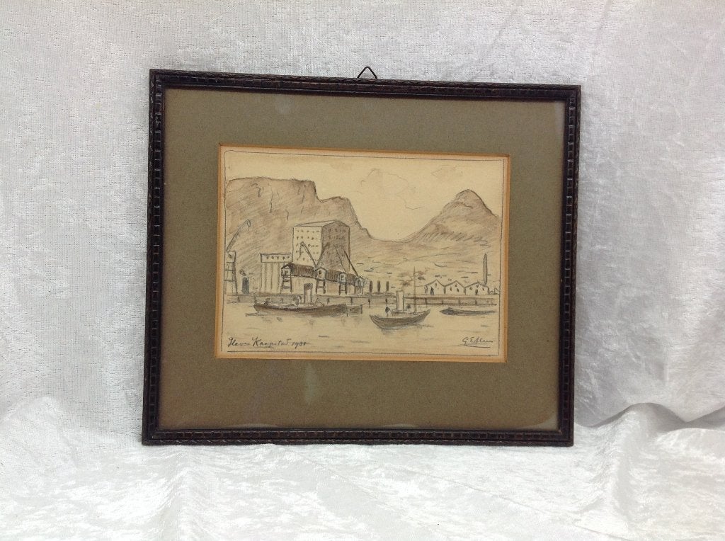 Oude tekening  van de haven in Kaapstad, 1931, Ophalen of Verzenden