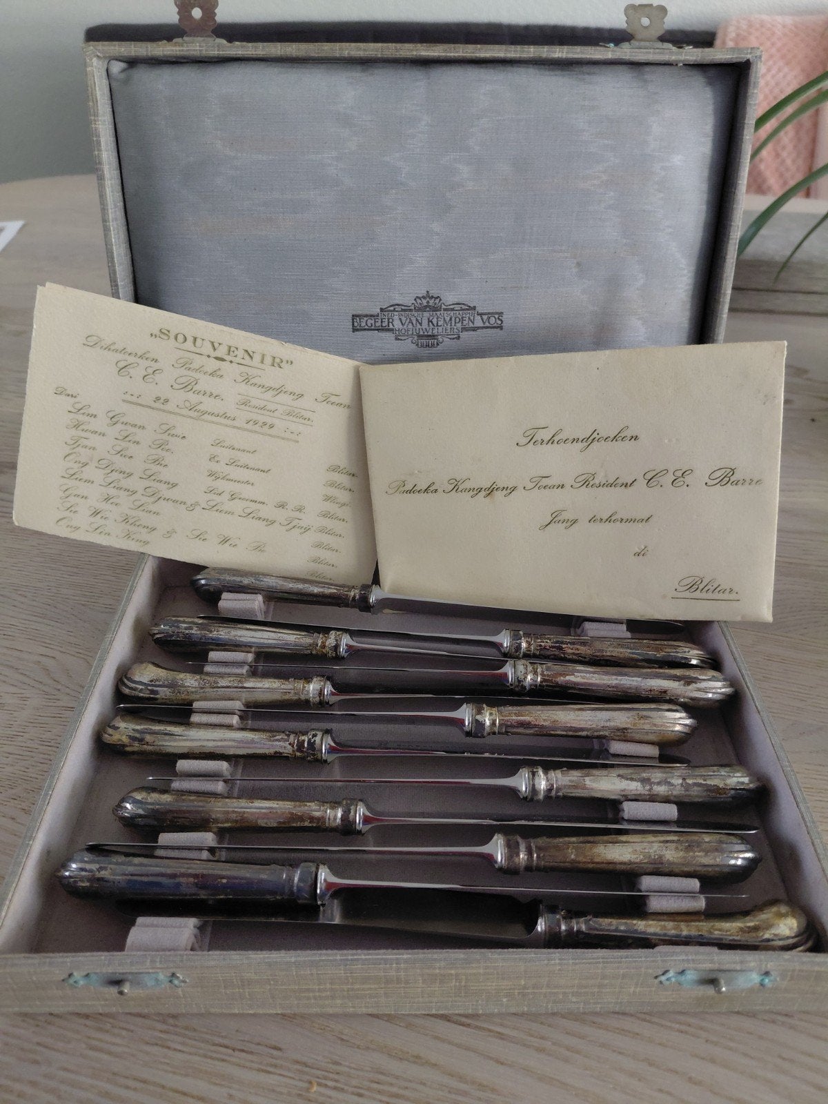 Antieke zilveren messen set met etui, 1929, Ophalen of Verzenden