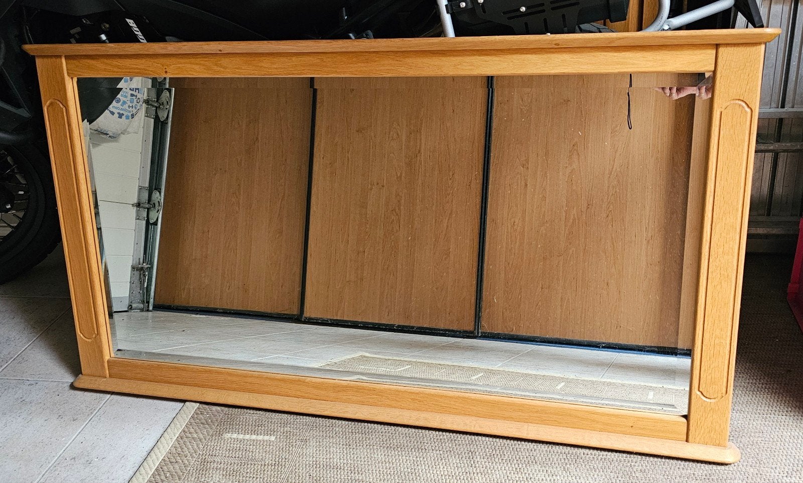 Geslepen spiegel in eiken houten lijst, Huis en Inrichting, Woonaccessoires | Spiegels, Ophalen