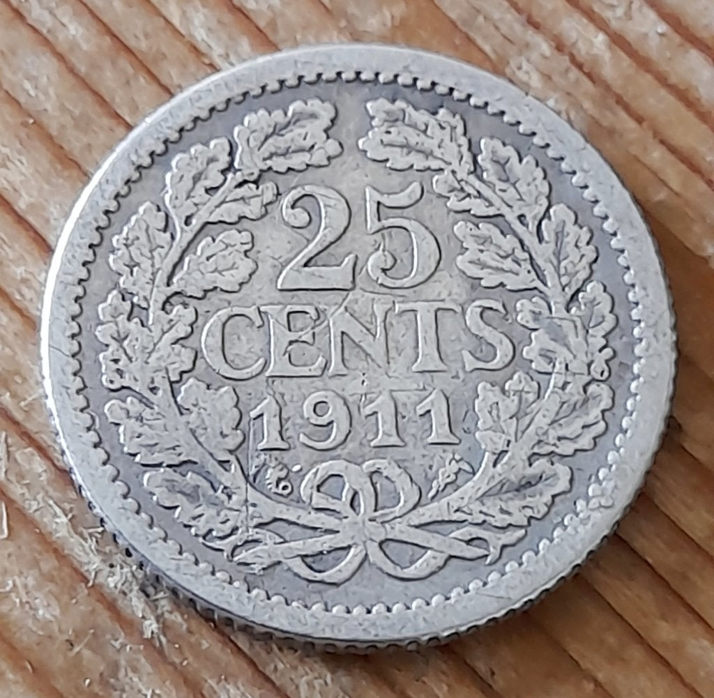 Nederland 25 cent 1911 (lot 3), Postzegels en Munten, Munten | Nederland, Zilver, 25 cent, Ophalen of Verzenden, Koningin Wilhelmina
