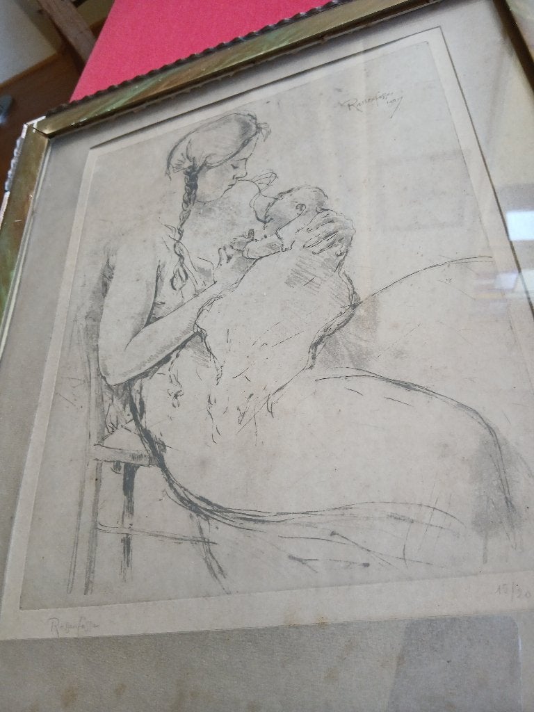 Ets Rassenfosse, Dagelijks leven, Ets, Ophalen of Verzenden, Gesigneerd