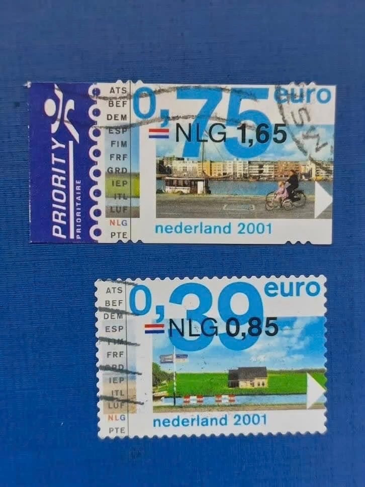 Postzegel NL 2001 2 Europazegels Euro/Gulden 04-07, Ophalen of Verzenden, Na 1940, Gestempeld