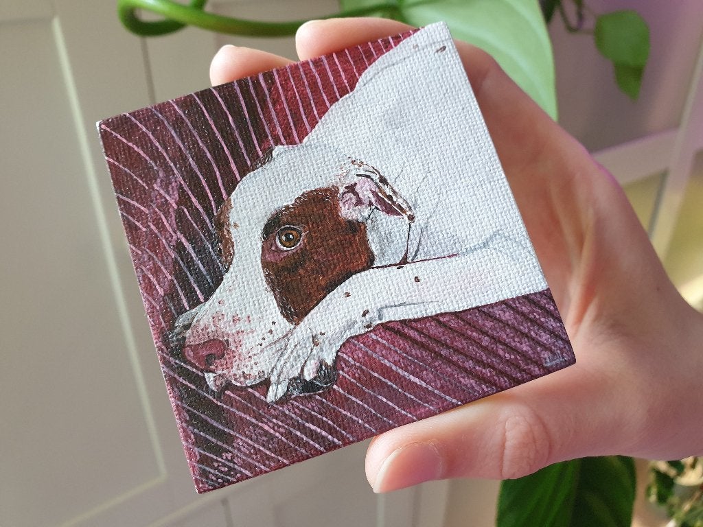 Mini witte pitbull magneet handgeschilderd acrylportret, Ophalen, Minder dan 50 cm, Oorspronkelijke maker, Nieuw