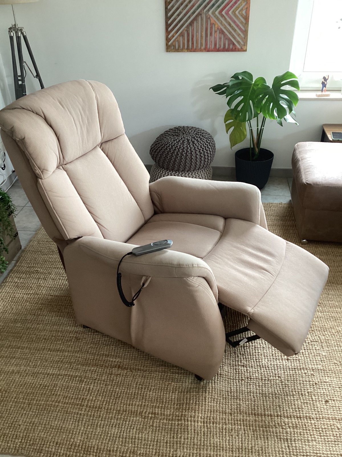 Gratis sta op stoel beige, Huis en Inrichting, Fauteuils, Ophalen, Gebruikt, Minder dan 75 cm, Landelijk