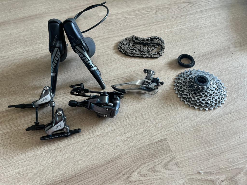 SRAM Force 2x11 disc geoepset, Fietsen en Brommers, Fietsonderdelen, Zo goed als nieuw, Overige typen, Carbon, Racefiets, Ophalen of Verzenden