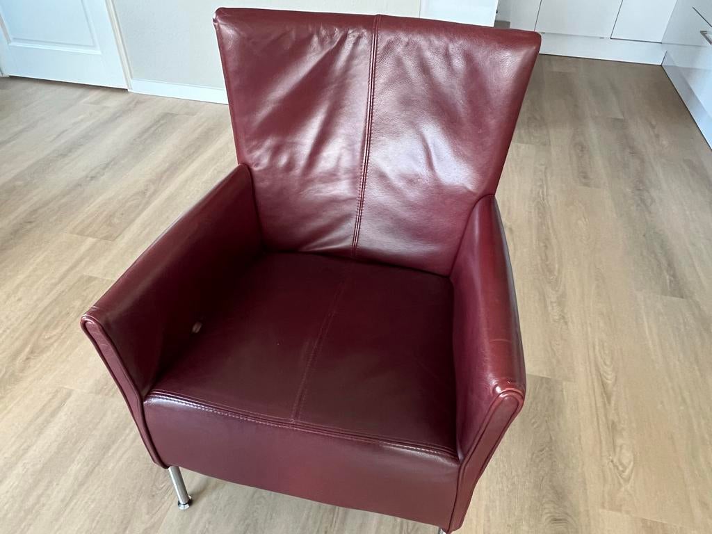 Leren fauteuil met RVS poten, Gebruikt, Minder dan 75 cm, Leer, Ophalen of Verzenden