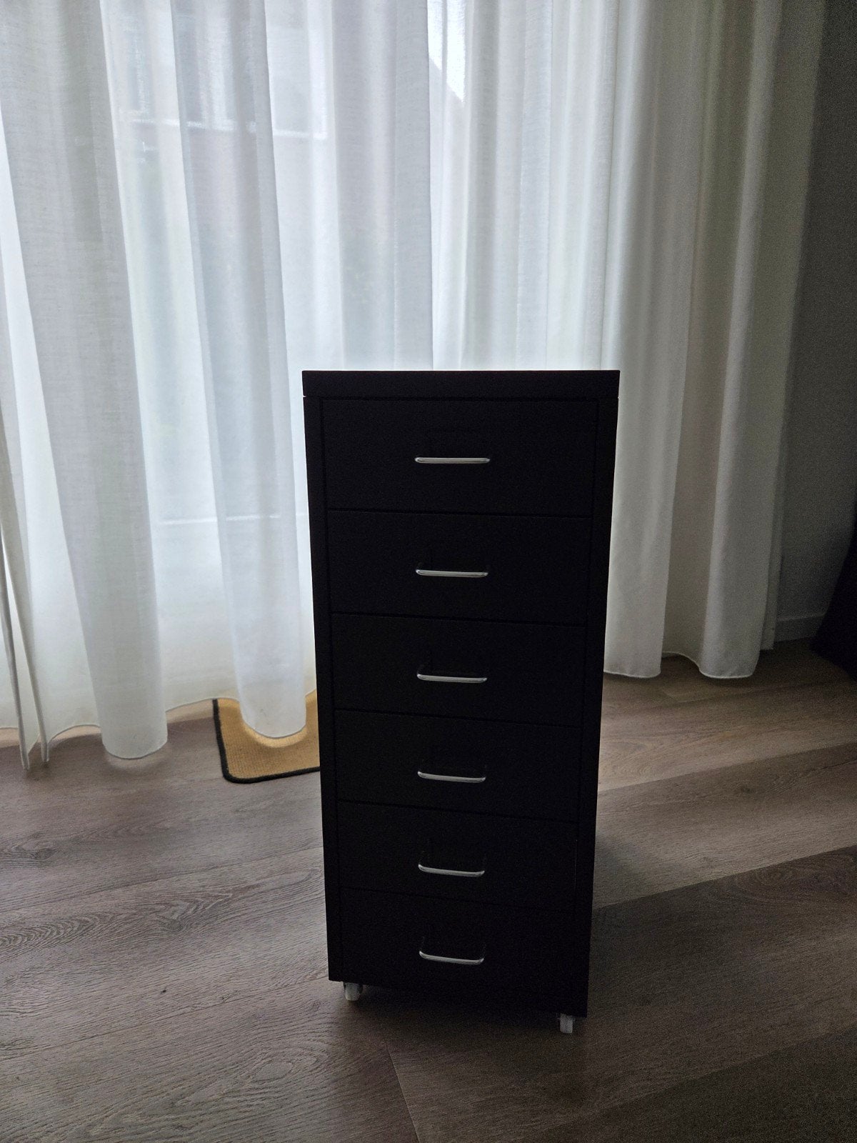 Zwart, metalen ladenkast op wieltjes en 6 laden., Ophalen, Minder dan 50 cm, Gebruikt, 5 laden of meer