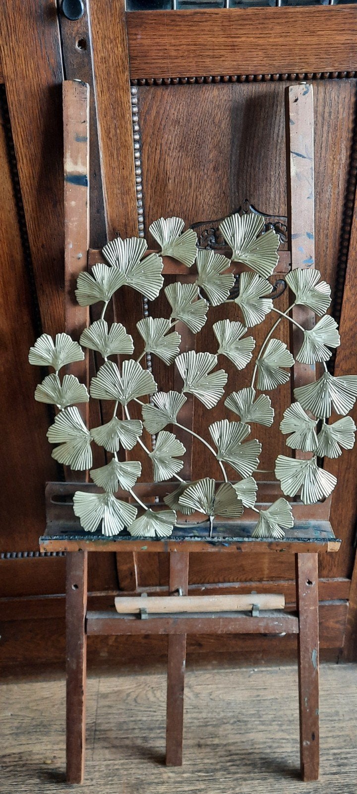 Gouden Ginkgo Biloba wanddecoratie., Metaal, Wandsculptuur, Gebruikt, Ophalen of Verzenden