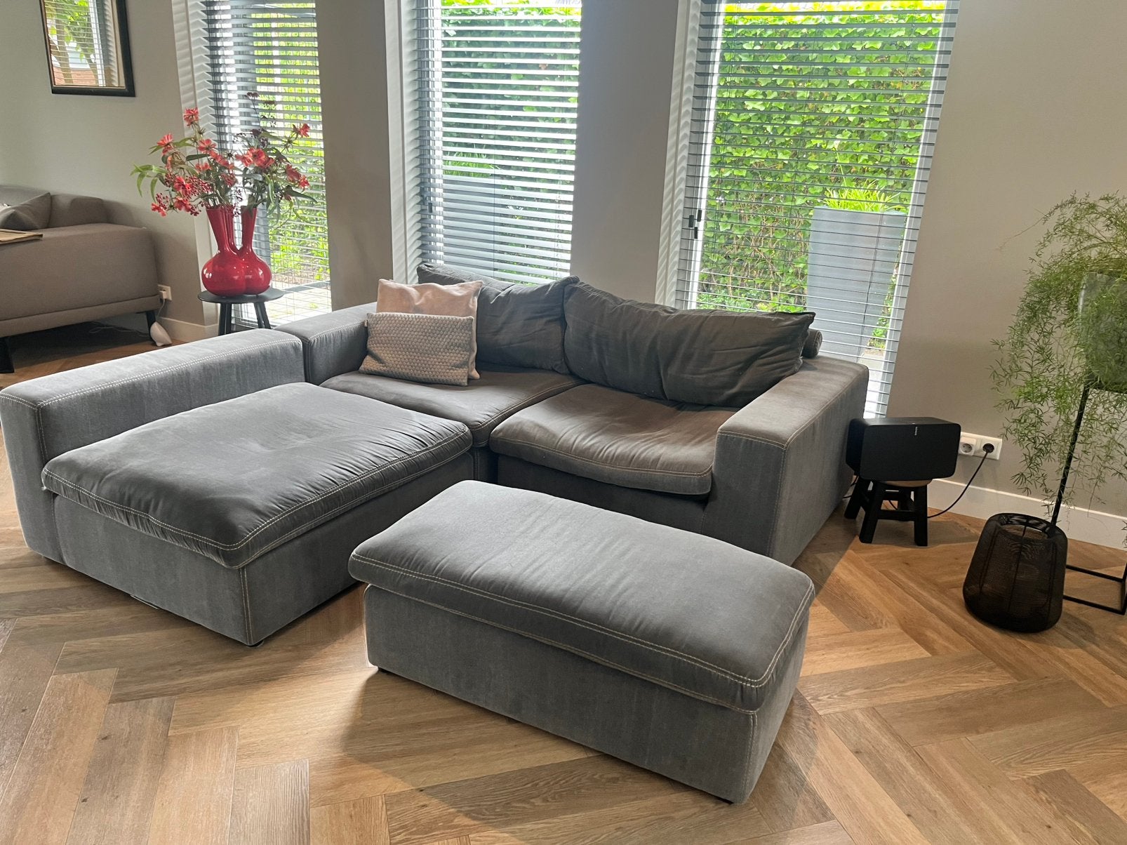 Grijze hoekbank, GRATIS,  losse elementen., Ophalen, Gebruikt, 150 tot 200 cm, Hoekbank