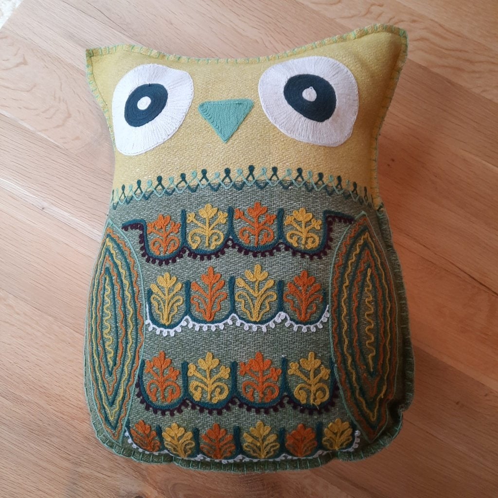 Wollen decoratie kinderkussen uil 40*35*13cm, Groen, Kleed of Kussen, Ophalen of Verzenden, Zo goed als nieuw