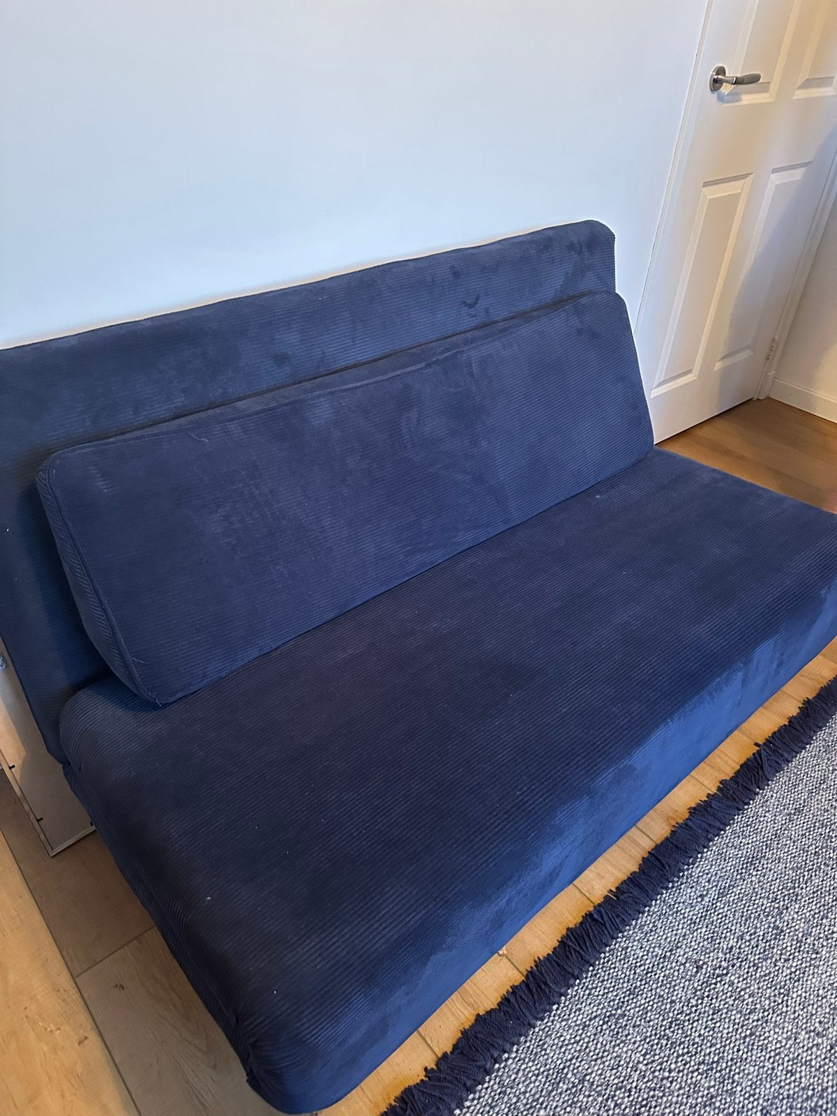 Made Kahlo Slaapbank marineblauw ribfluweel, Ophalen, Blauw, 140 cm, Zo goed als nieuw