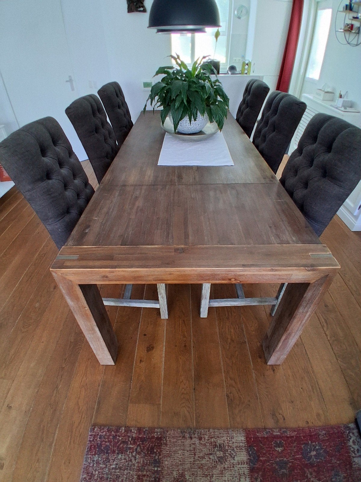 Uitschuifbare eettafel van massief hout met evt 6 stoelen, Huis en Inrichting, Tafels | Eettafels, Ophalen, Gebruikt, 200 cm of meer