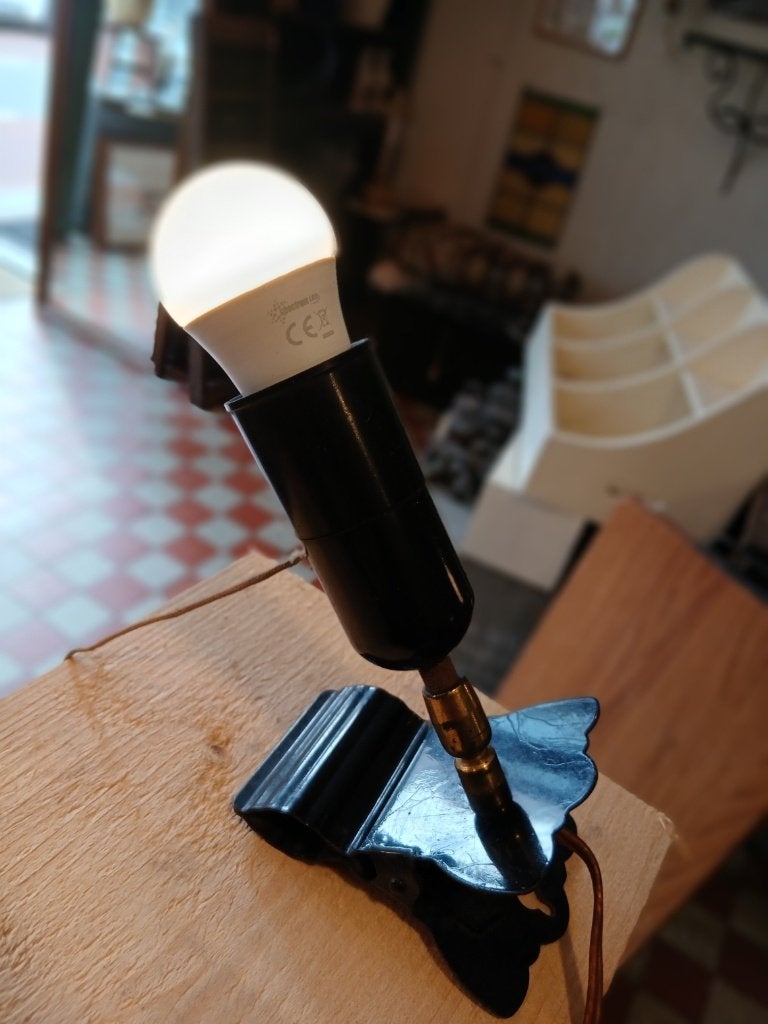 Vintage Klemlamp / Klemspot – Zwart & Messing – Jaren ’60, Ophalen of Verzenden