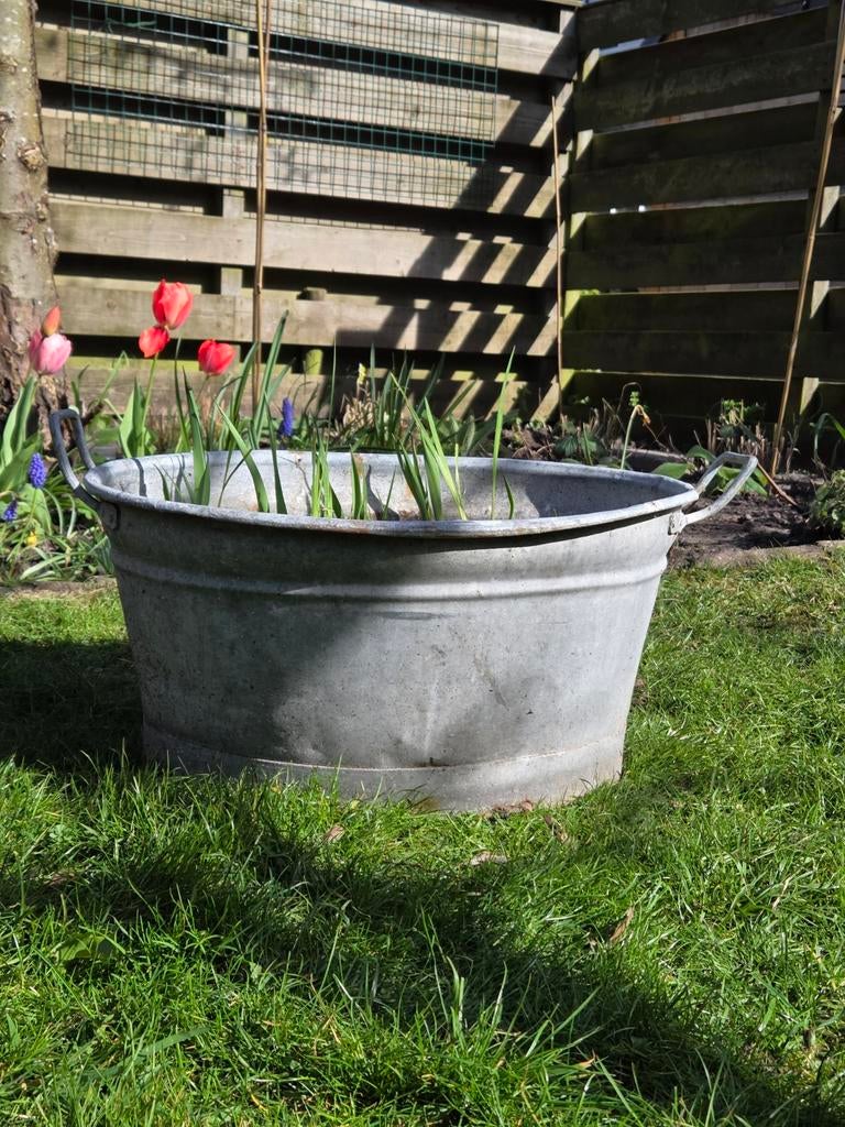 Vintage zinken teil / plantenbak, Tuin en Terras, Gieters, Ophalen of Verzenden, Gebruikt, Metaal