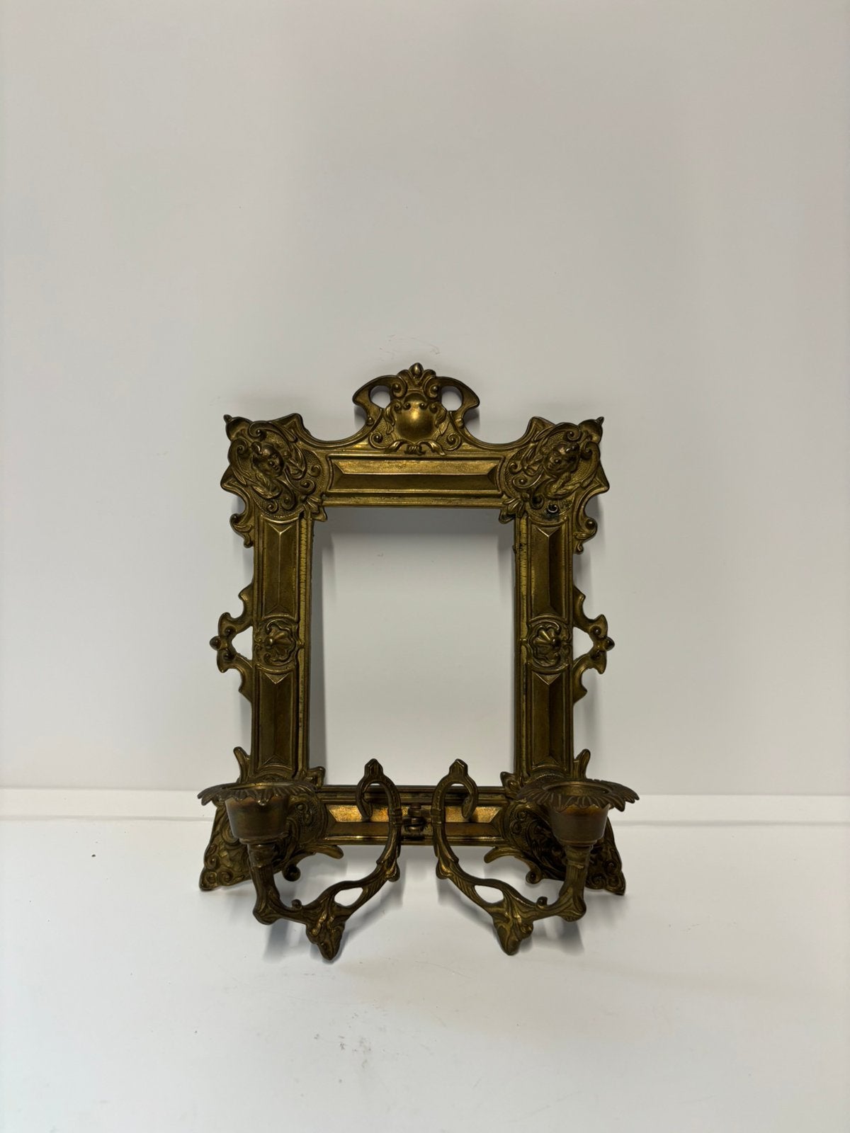 Antieke messing rococo stijl lijst met kandelaren, Ophalen of Verzenden, Rechthoekig, Minder dan 50 cm, Minder dan 100 cm