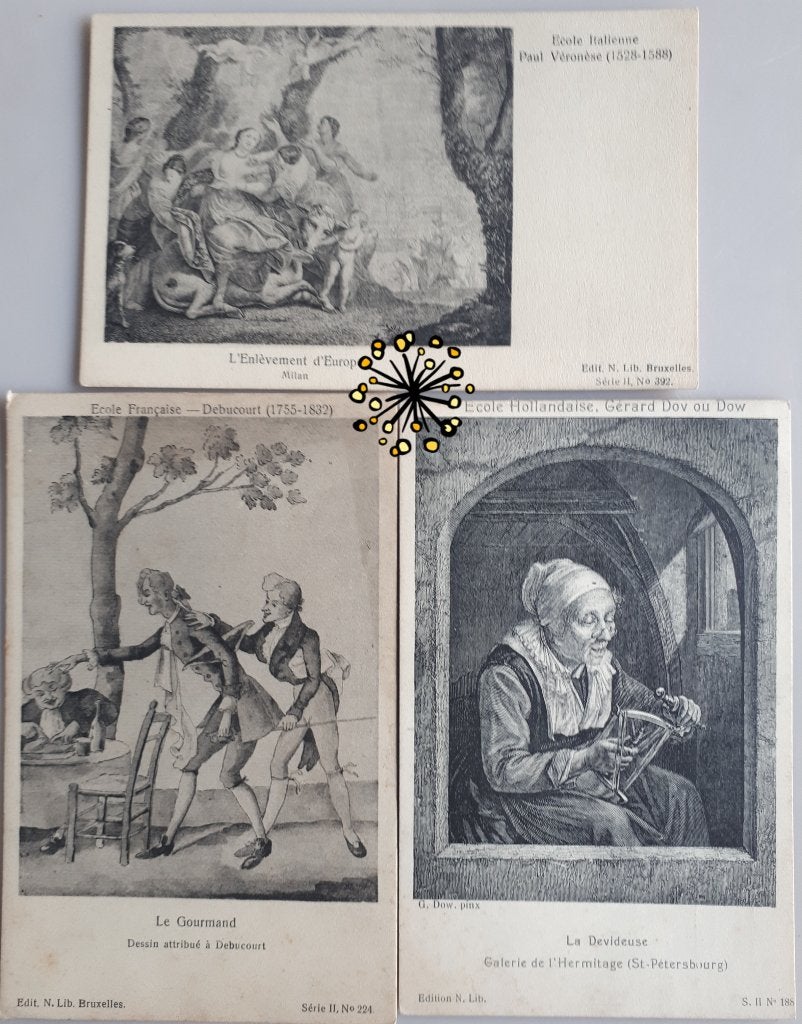 3 Old Postcards:Kunst Ital.,hollandse,franse school Ref.E122, Ophalen of Verzenden, Voor 1920, Ongelopen, Overige thema's