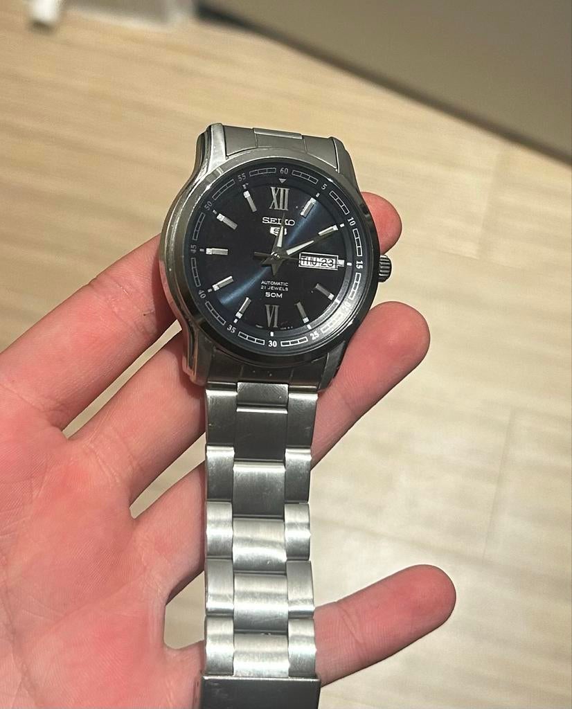 Seiko SNKP17K1 Herenhorloge - Automatisch, Staal, Blauw, Seiko, Staal, Polshorloge, Ophalen of Verzenden