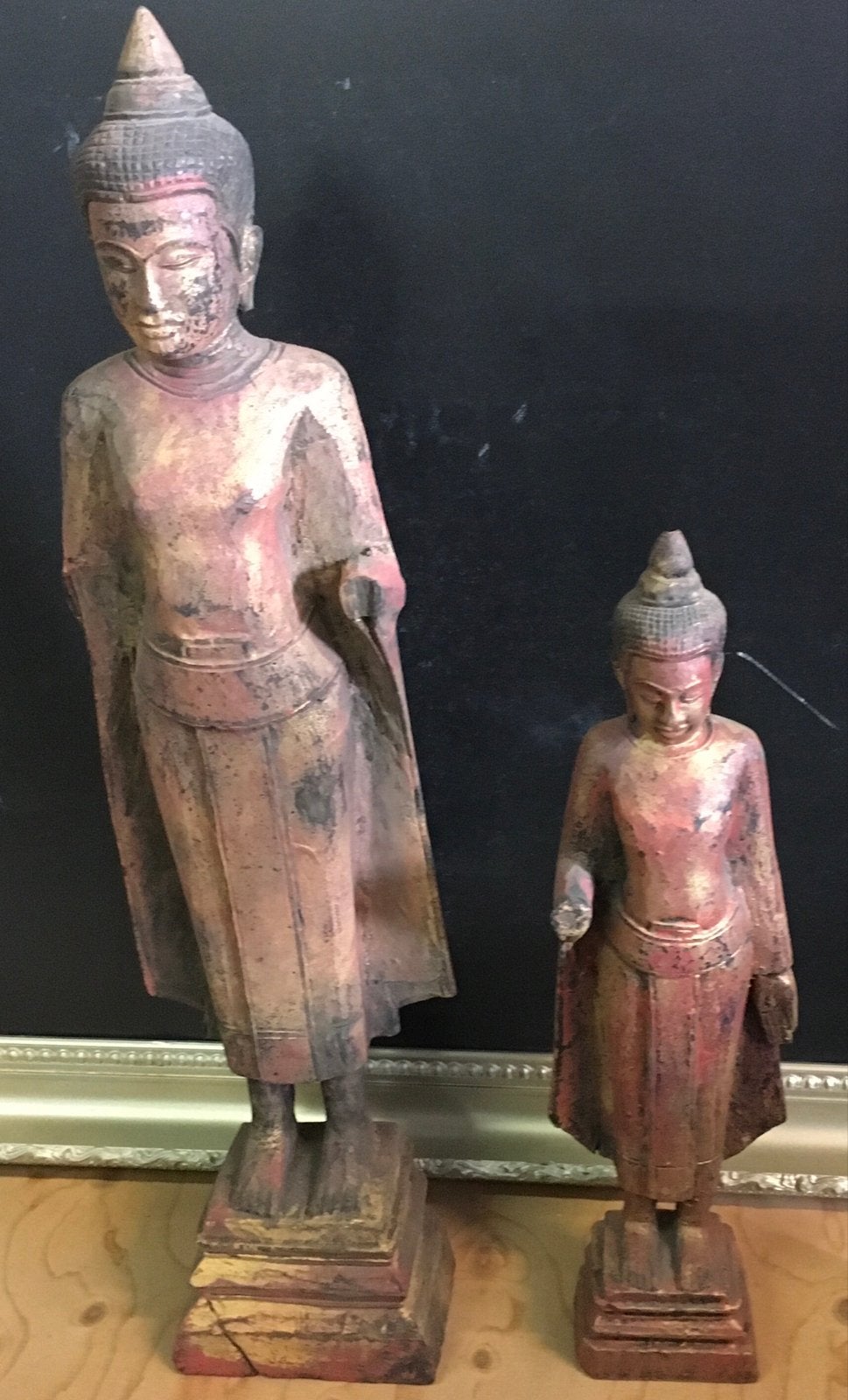 Antieke Khmer Boeddha Beelden - Laotiaanse Stijl, Handgemaakt, Beeld, Hout, Azië