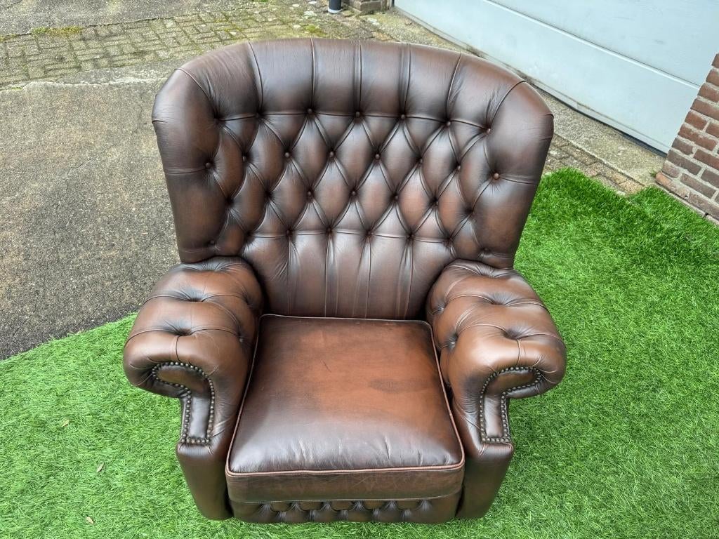 Bankstel Springvale Chesterfield Woburn bank +fauteuil leer, Huis en Inrichting, Fauteuils, Ophalen, Geen, 75 tot 100 cm, Zo goed als nieuw