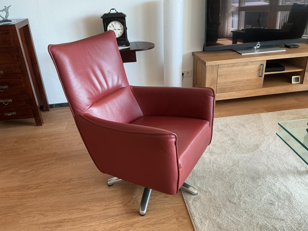 Draaifauteuil Bordeauxrood Toledoleer op stervoet, Ophalen, Minder dan 75 cm, Leer, Zo goed als nieuw