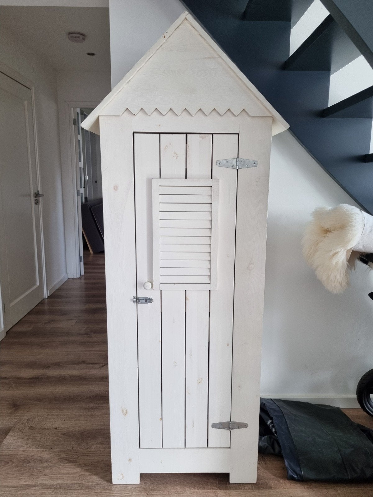 Houten strandhuisje kledingkast/garderobe, Ophalen, Gebruikt, Strandhuisje, Speels, Landelijk, 150 tot 200 cm