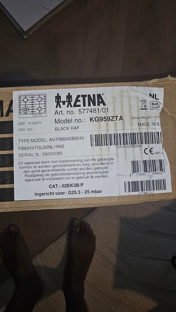 Etna KG959ZTA Gasfornuis - Nieuw in doos, Witgoed en Apparatuur, Kookplaten, Nieuw, Inbouw, Gas, 4 kookzones