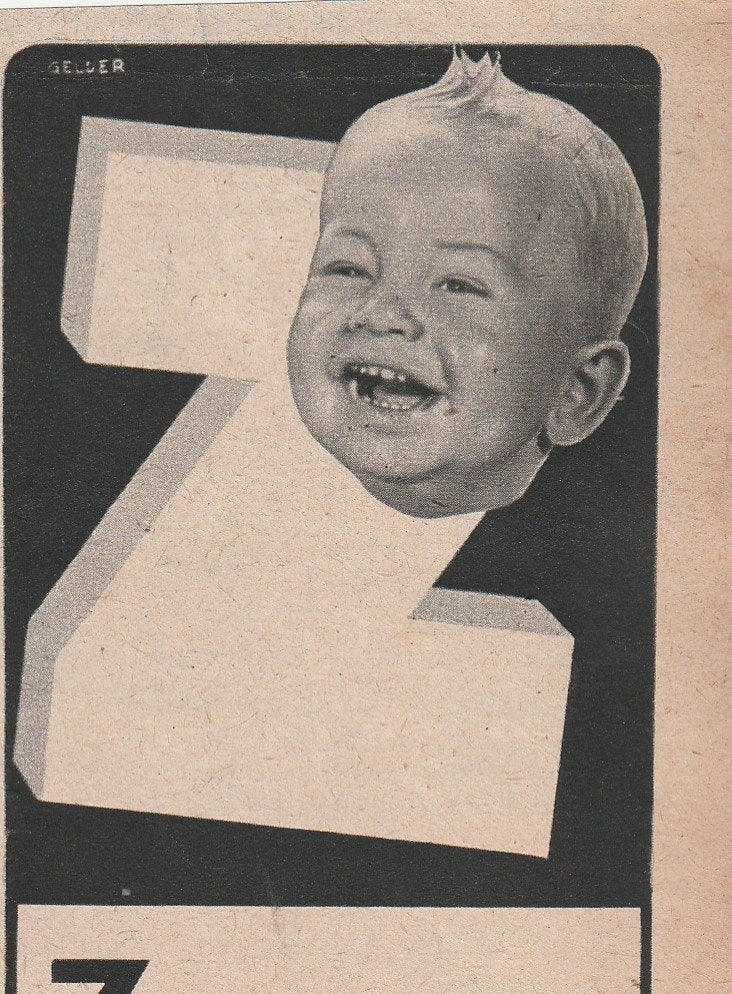 Retro reclame 1946 Zwitsal baby poederbus de letter Z, Verzamelen, Retro, Verzenden, Overige typen