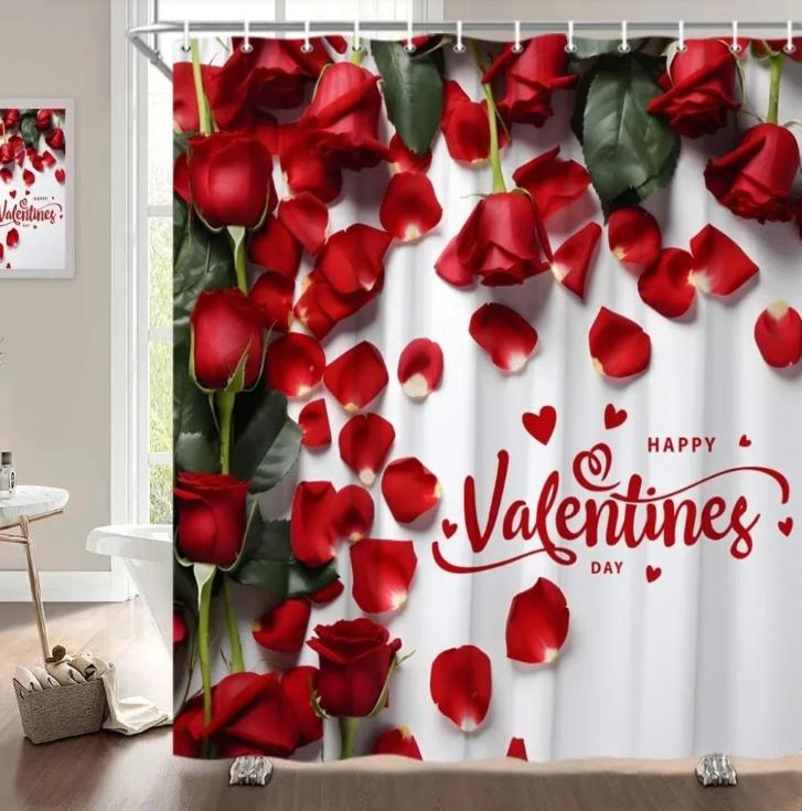 Douchegordijnen Valentijnsdag bloemen en liefde (180x200cm), Ophalen of Verzenden, Nieuw