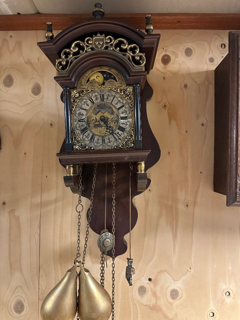 Oude wandklok met gewichten, Antiek en Kunst, Ophalen