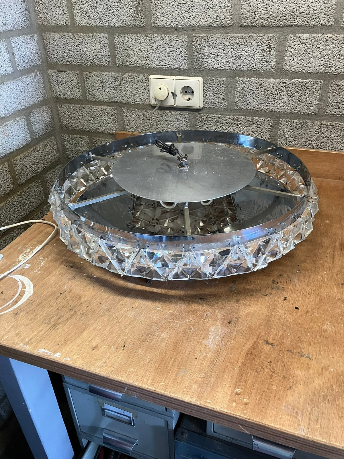 Vintage kristallen lamp, Ophalen of Verzenden, Gebruikt