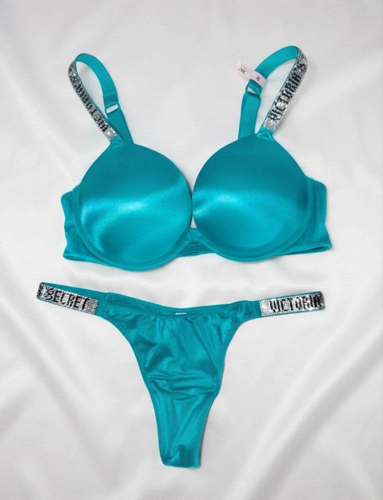 Victoria's Secret Setje BH en String - Turkoois, Ophalen of Verzenden, Overige kleuren, Setje