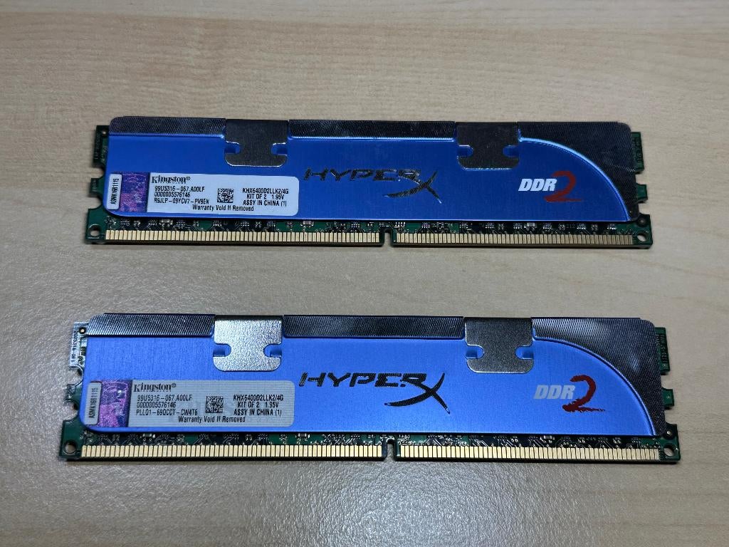 Kingston HyperX Blu 4GB PC2 6400 DDR2 geheugenkit (2x2GB), Computers en Software, RAM geheugen, Zo goed als nieuw, Desktop, 4 GB