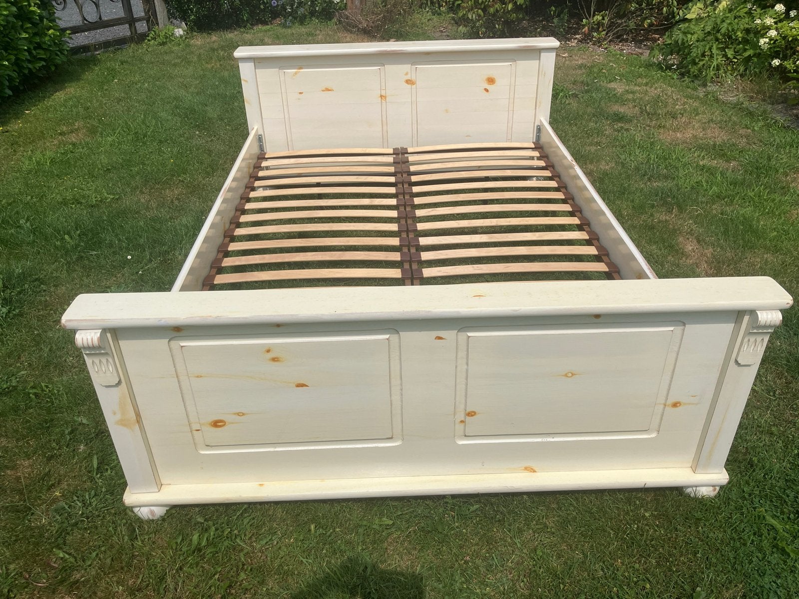 Tweepersoonsbed met lattenbodems - Crème Hout, Ophalen, Gebruikt, Tweepersoons, 140 cm