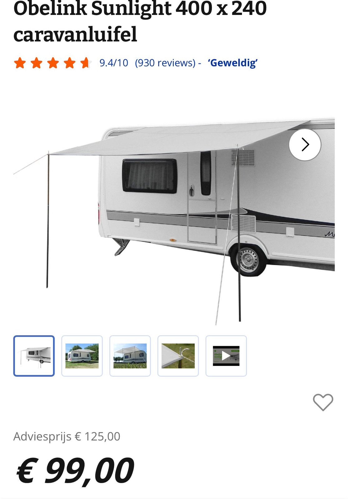 Obelink Sunlight 400 x 240 caravanluifel - Zo goed als nieuw, Caravans en Kamperen, Caravan accessoires, Ophalen, Zo goed als nieuw