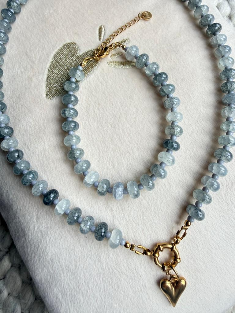 Glaskralen Armband en Ketting Set in Grijs, Nieuw, Ophalen of Verzenden, Grijs, Overige materialen