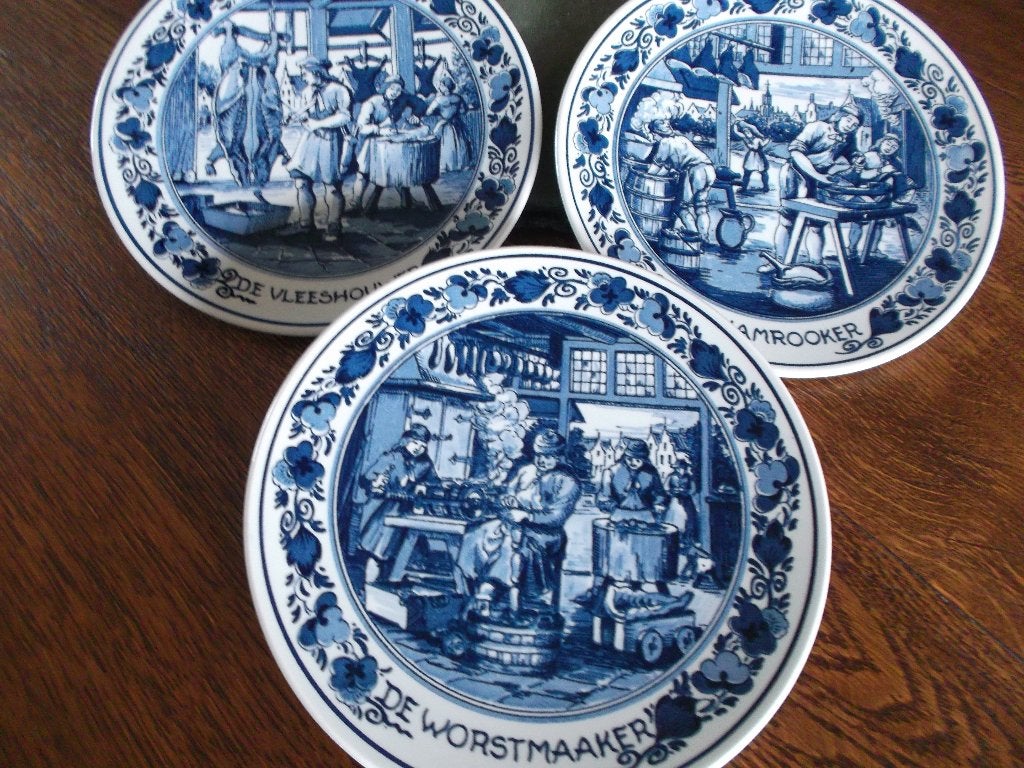 3 Delfs blauwe borden brocante doorsnee 24 cm, Antiek en Kunst, Antiek | Wandborden en Tegels, Ophalen