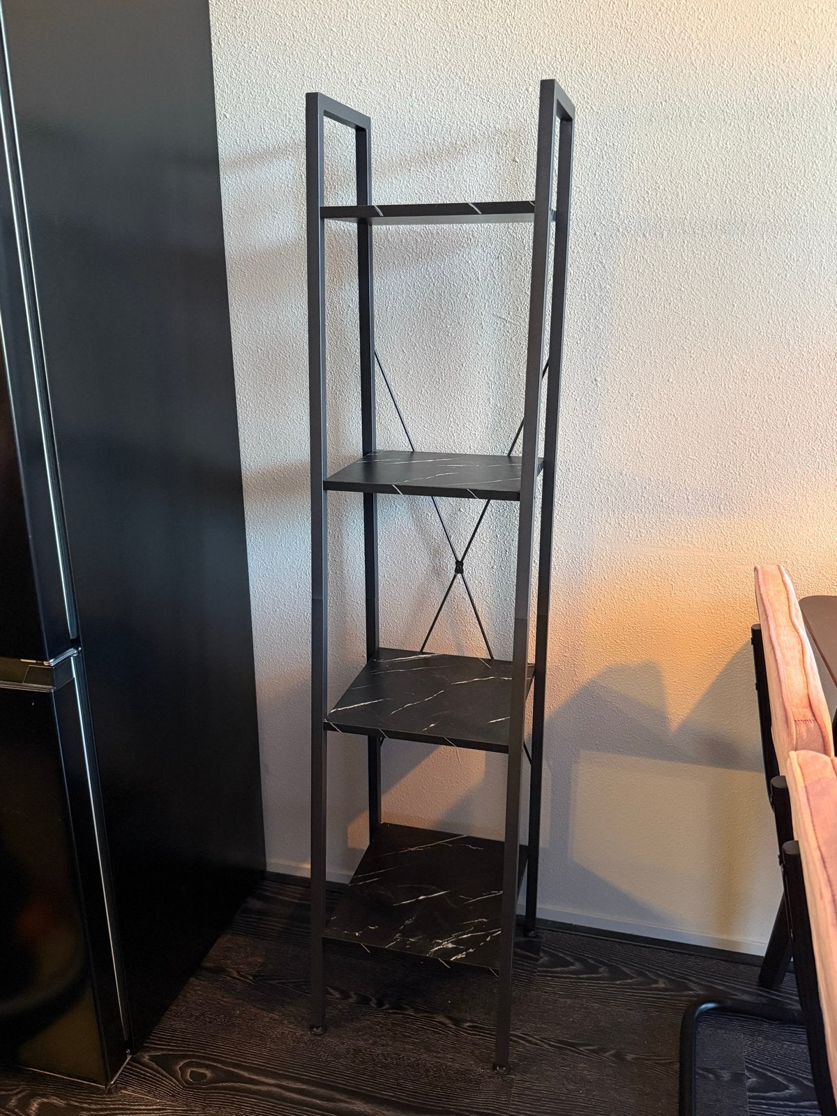 Zwarte Stellingkast met Marmerlook Planken - 148x34 cm, Ophalen, Zo goed als nieuw
